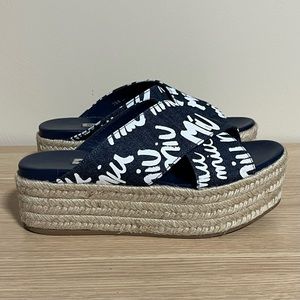 Miu Miu Denim Blue Logo Espadrille Platform Sandal